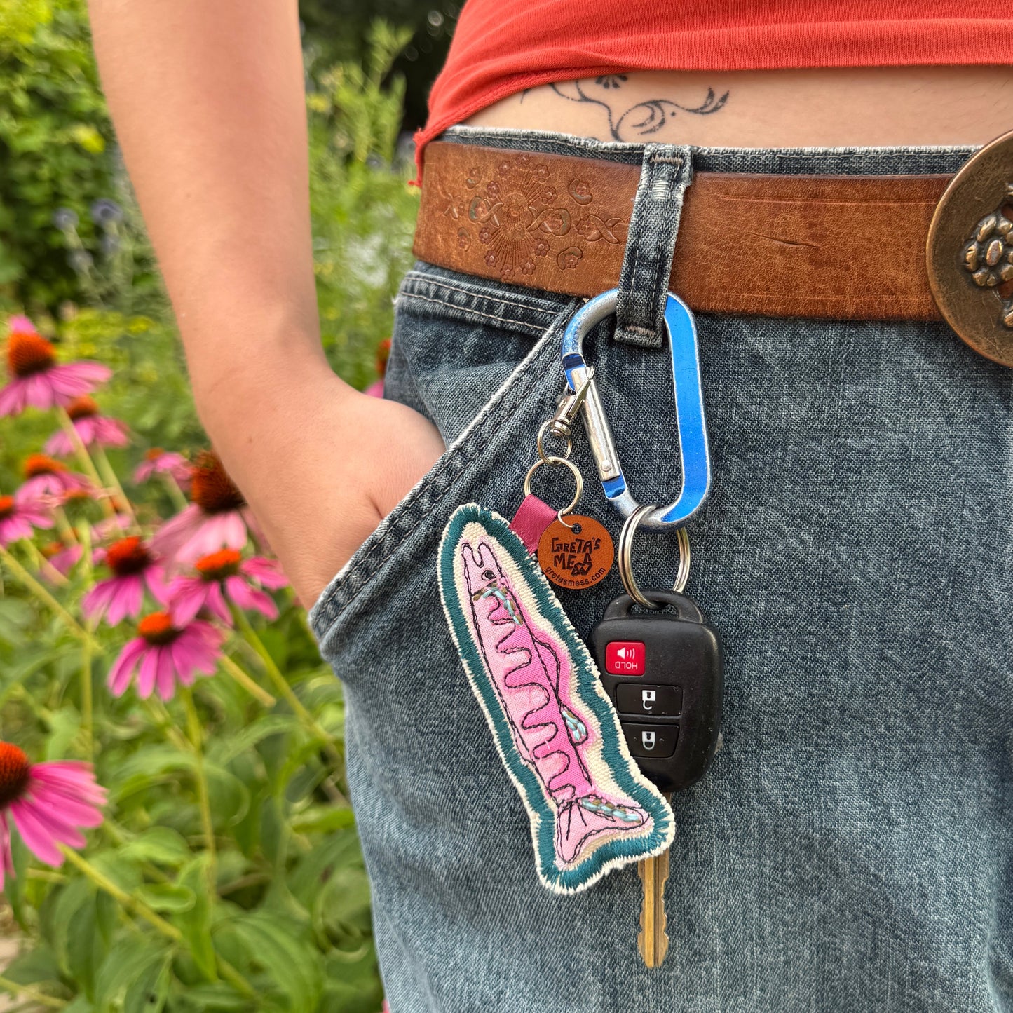 Pink and Teal Doodle Fish Keychain