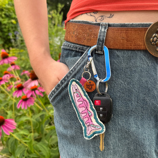 Pink and Teal Doodle Fish Keychain