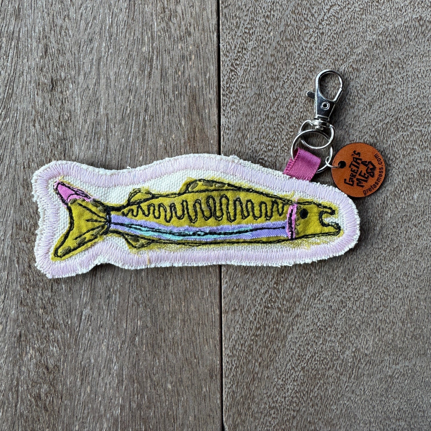 Green and Purple Doodle Fish Keychain