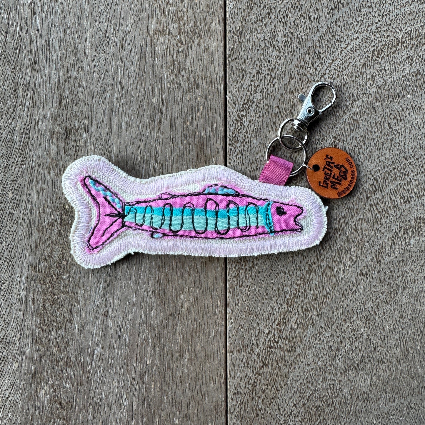 Pink and Turquoise Doodle Fish Keychain