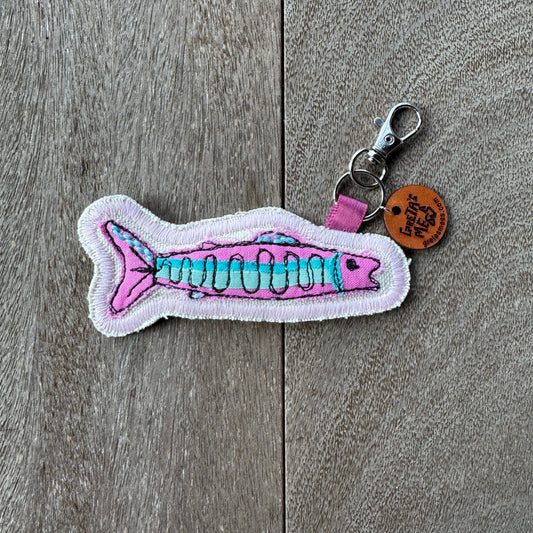Pink and Turquoise Doodle Fish Keychain