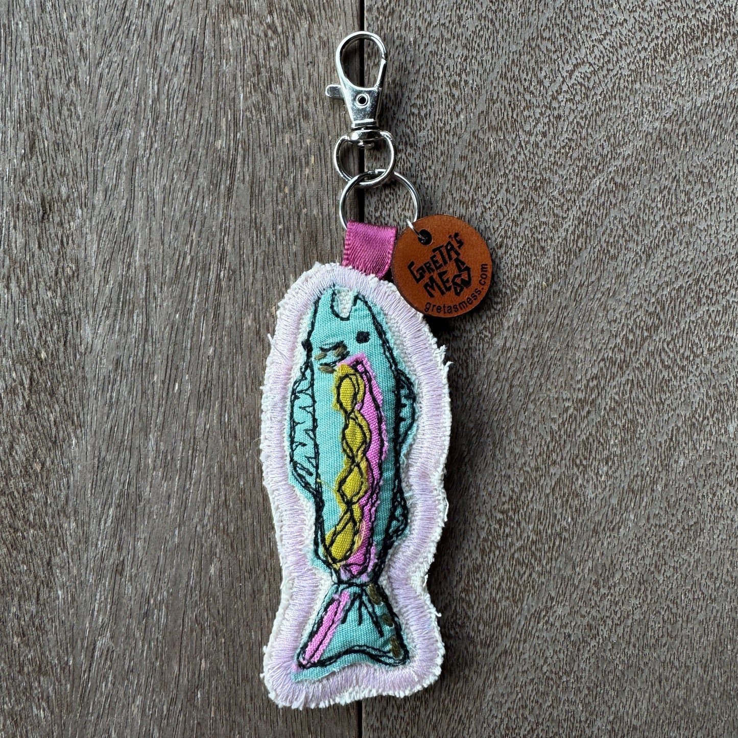 Mini Teal Doodle Fish Keychain