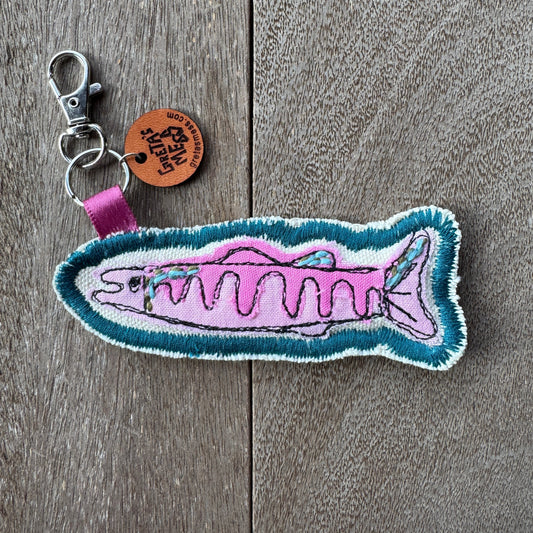 Pink and Teal Doodle Fish Keychain