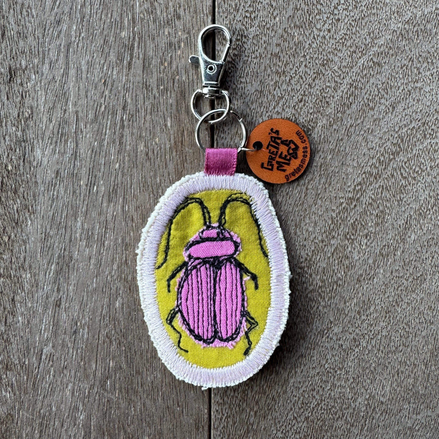 Pink and Green Doodle Beetle Keychain