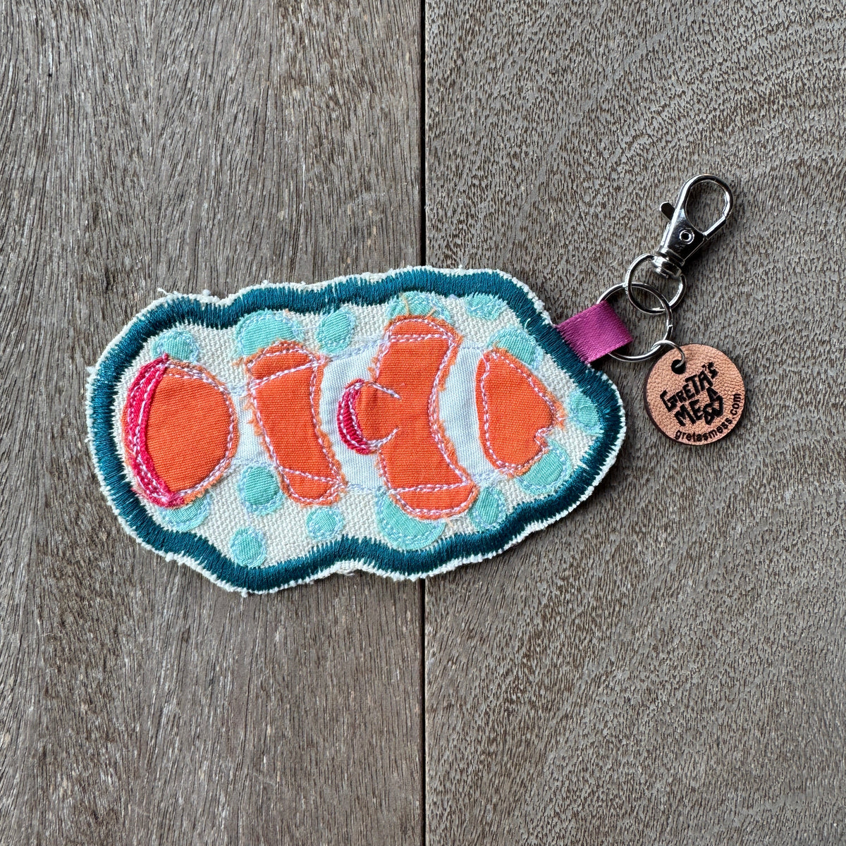 Teal and Orange Clown Doodle Fish Keychain