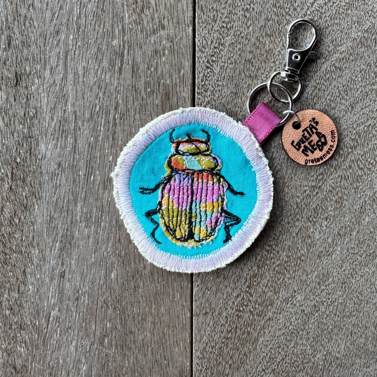 Teal Confetti Doodle Beetle Keychain