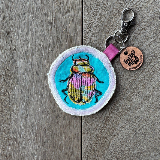 Teal Confetti Doodle Beetle Keychain