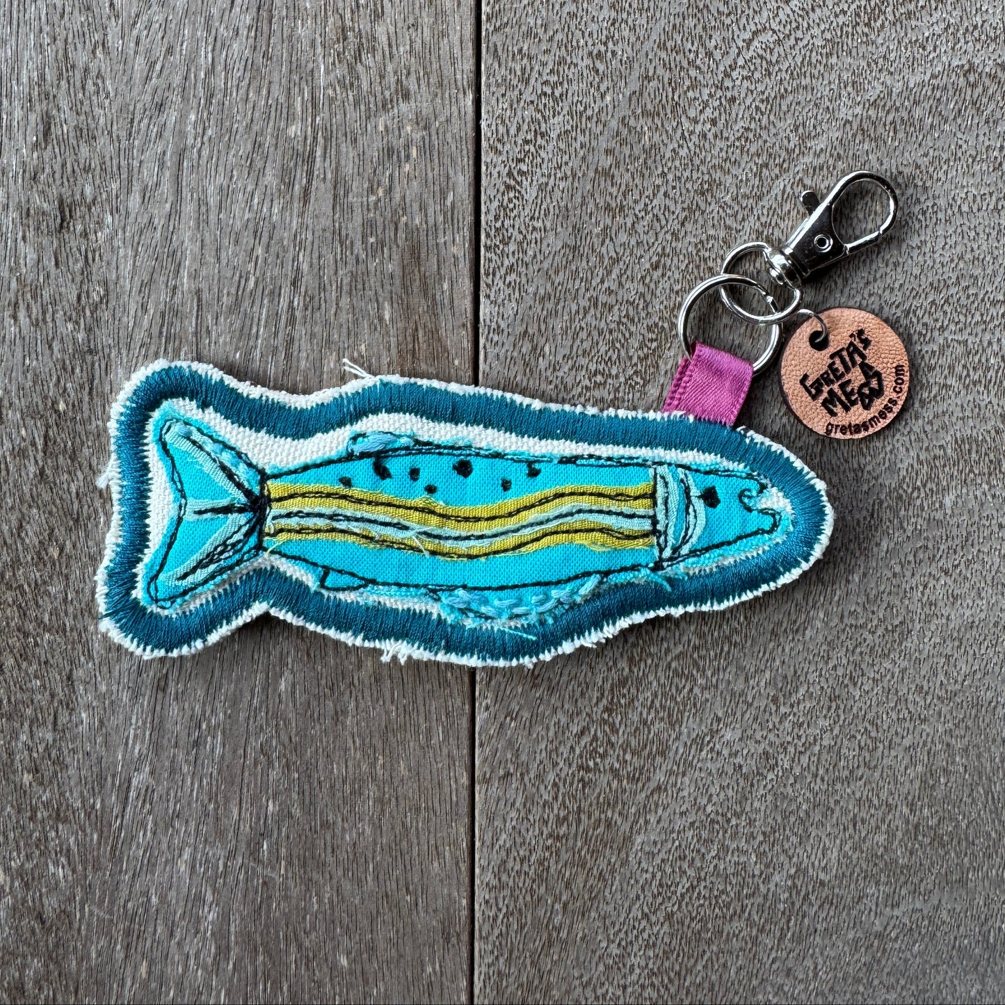Teal and Green Doodle Fish Keychain