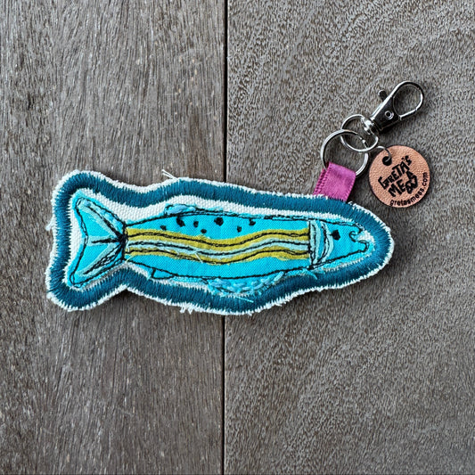 Teal and Green Doodle Fish Keychain