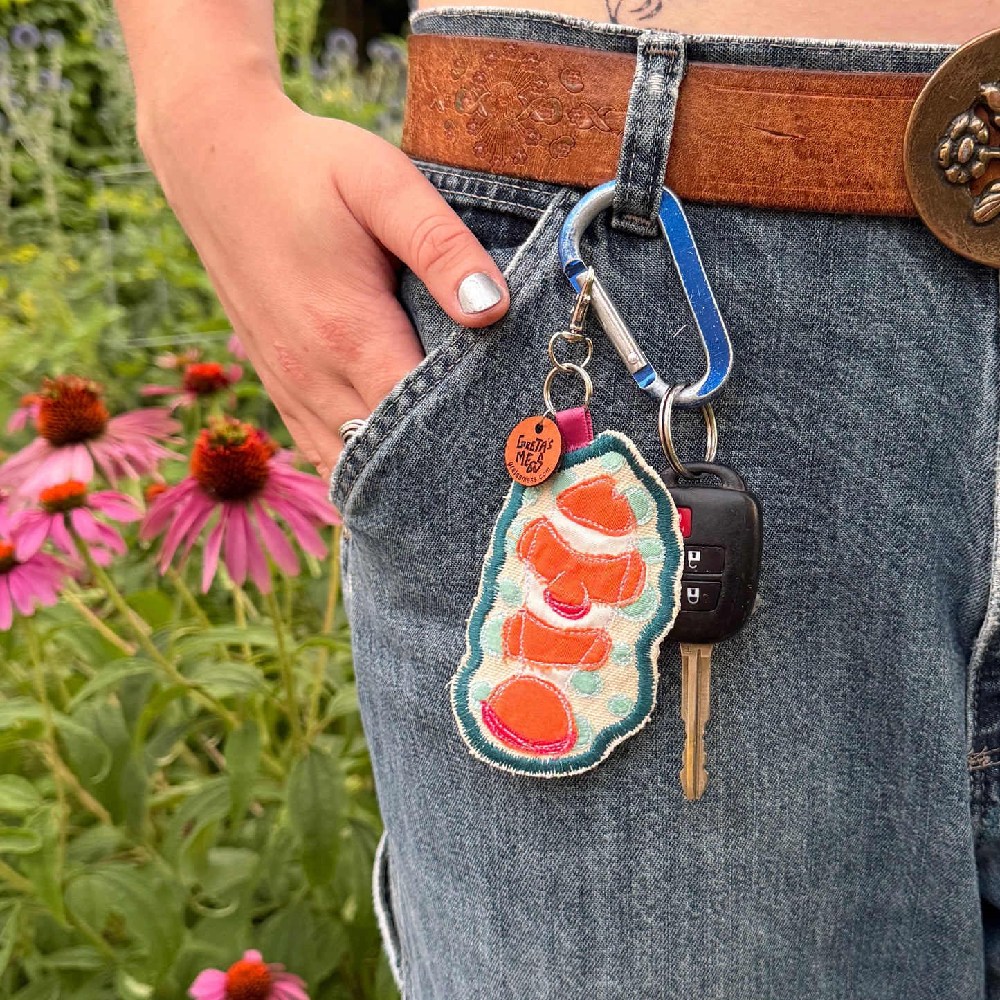 Teal and Orange Clown Doodle Fish Keychain